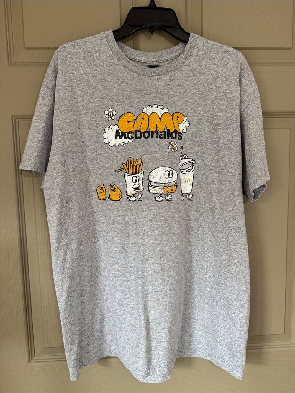 Cute Gray 'Camp McDonald's' Tee. Unisex XL.